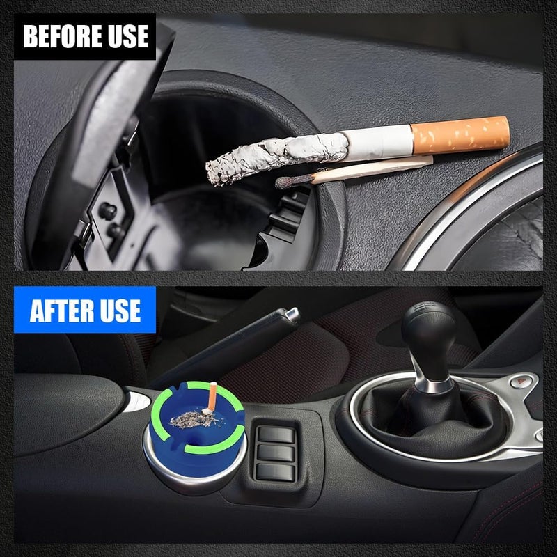 Lyxheth Glow in The Dark Ashtray, Car Ashtray, Cigarette Self-Extinguishing Car Cup Holder Ashtrays with Lid, Universal Portable Mini Vehicle Cigarette Trash Can Auto Accessories for Cars (Blue) - Image 4